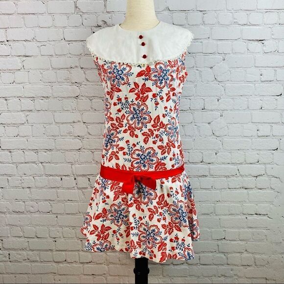 VTG 60’s Drop Waist Paisley & Floral Bib Sundress - Picture 1 of 12